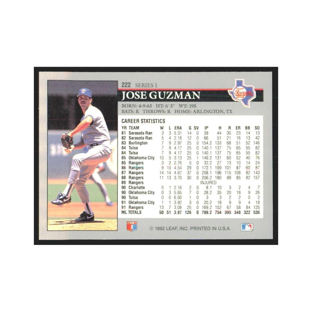 1992 Leaf Jose Guzman Rangers #222.0