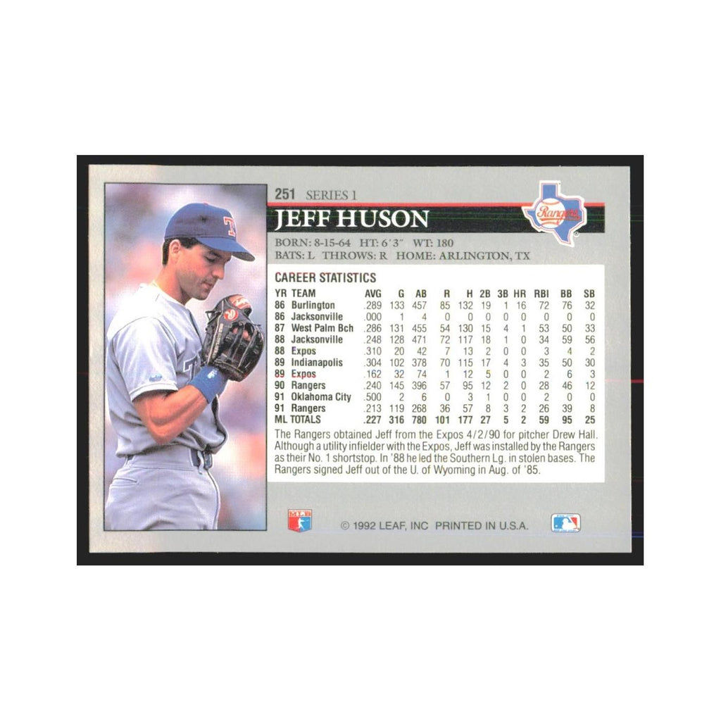 1992 Leaf Jeff Huson Rangers #251.0