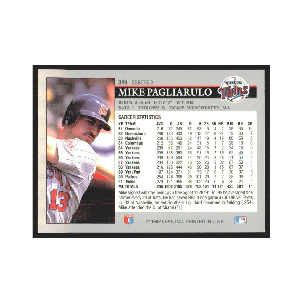 1992 Leaf Mike Pagliarulo Twins #346.0