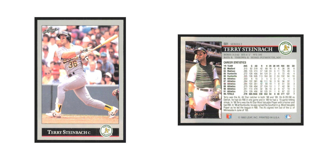 1992 Leaf Terry Steinbach Athletics #501.0