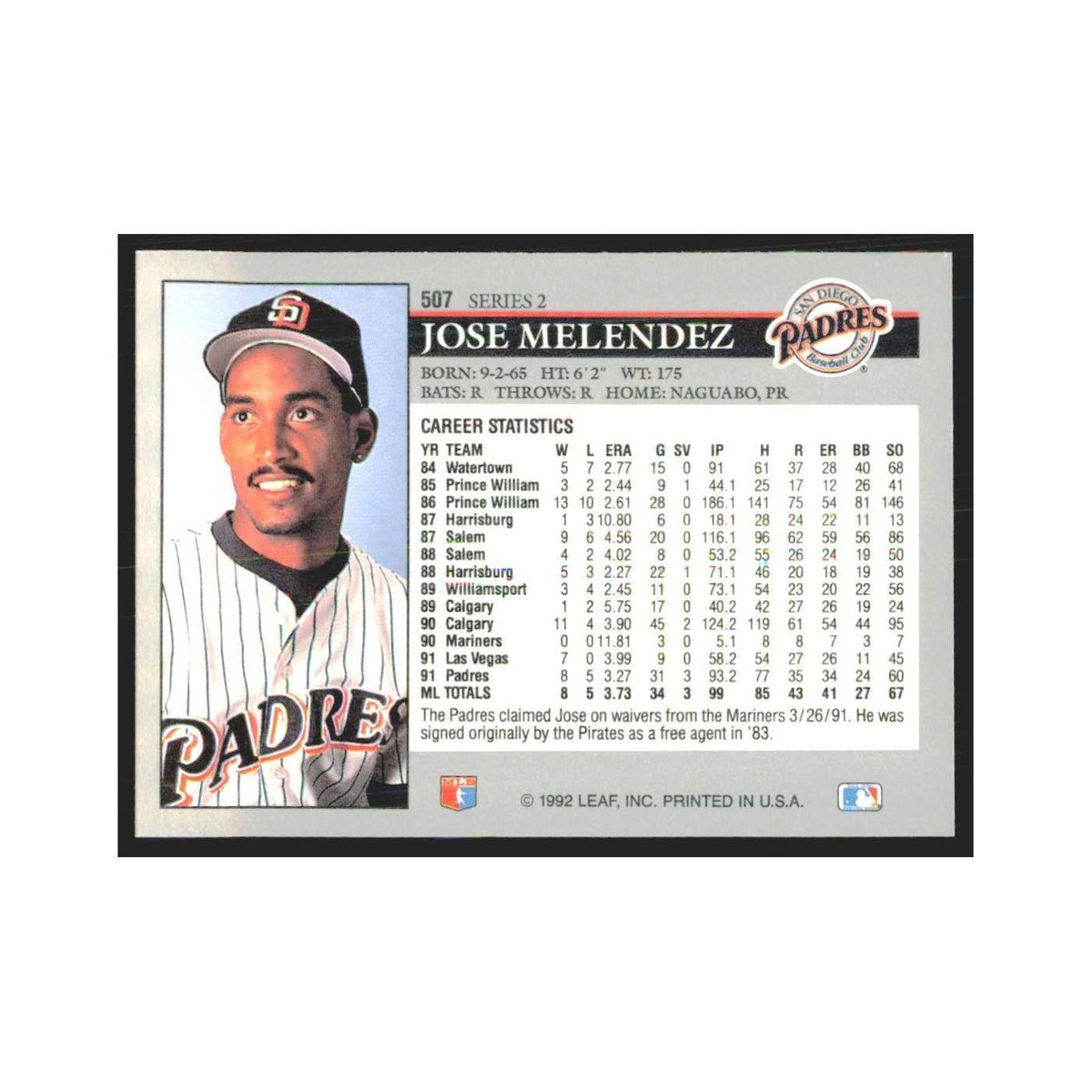 1992 Leaf Jose Melendez Padres #507.0