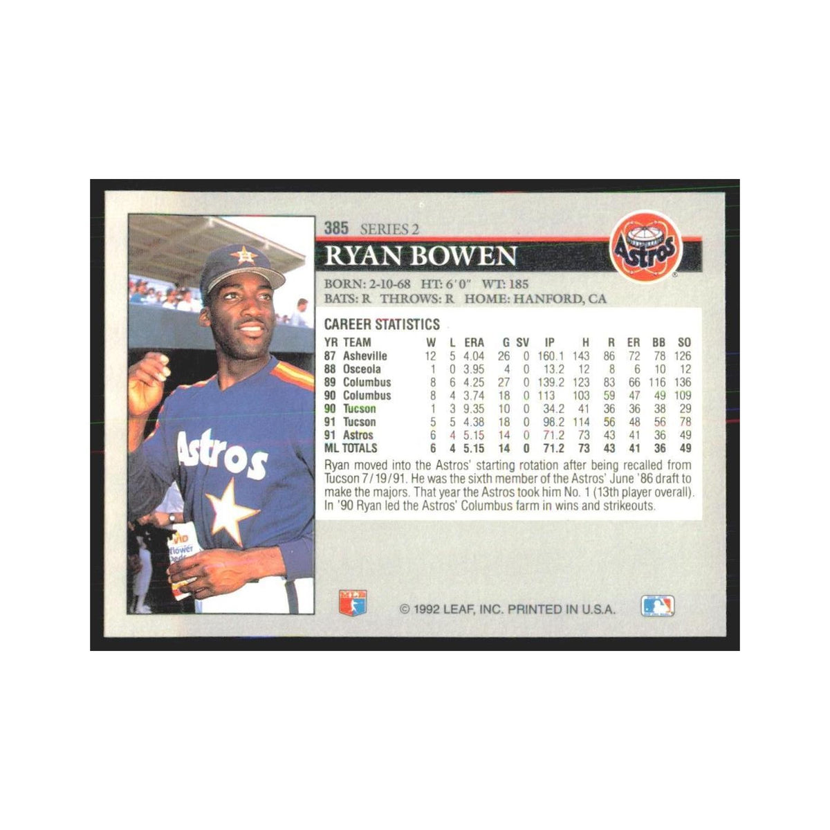 1992 Leaf Ryan Bowen Astros #385.0