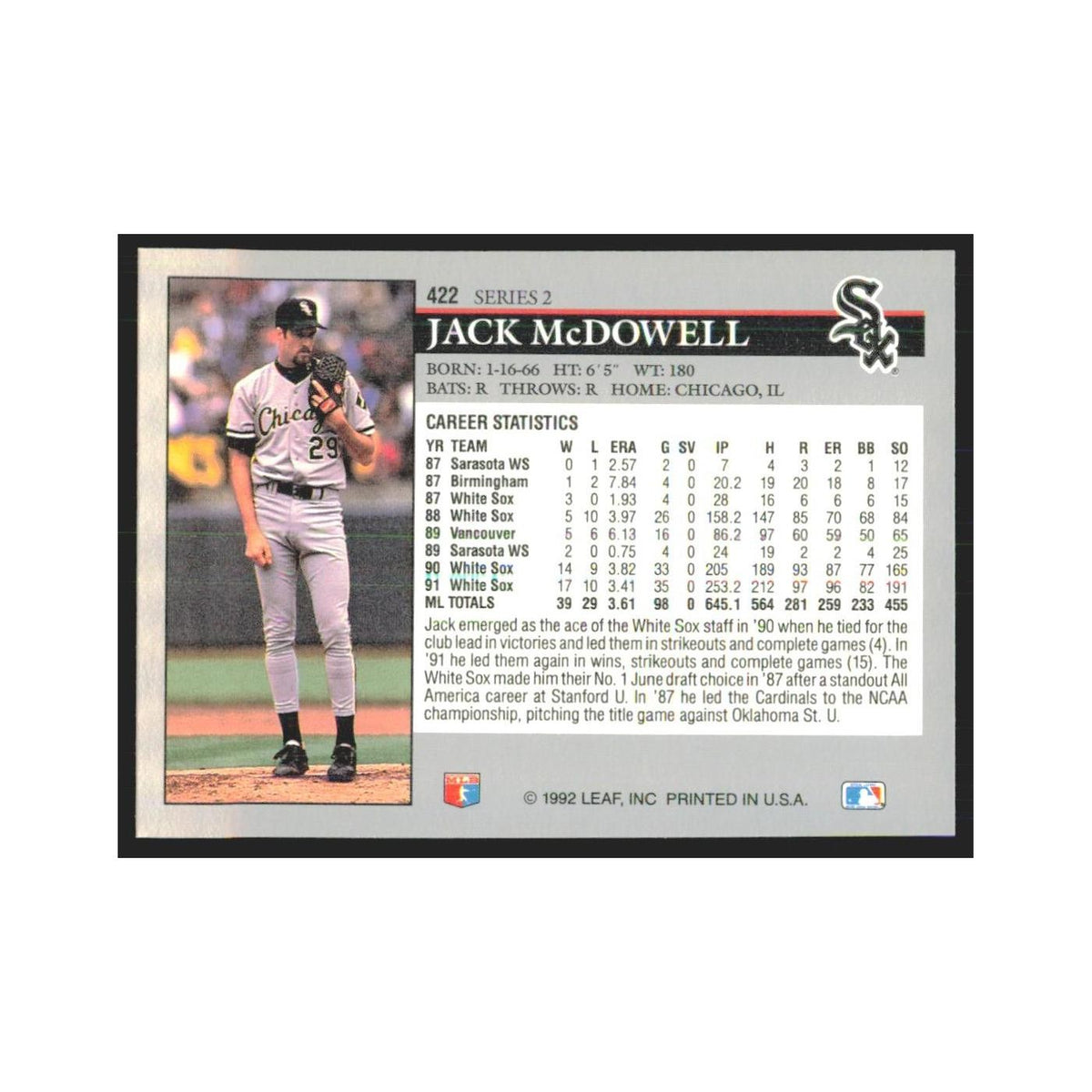 1992 Leaf Jack McDowell White Sox #422.0
