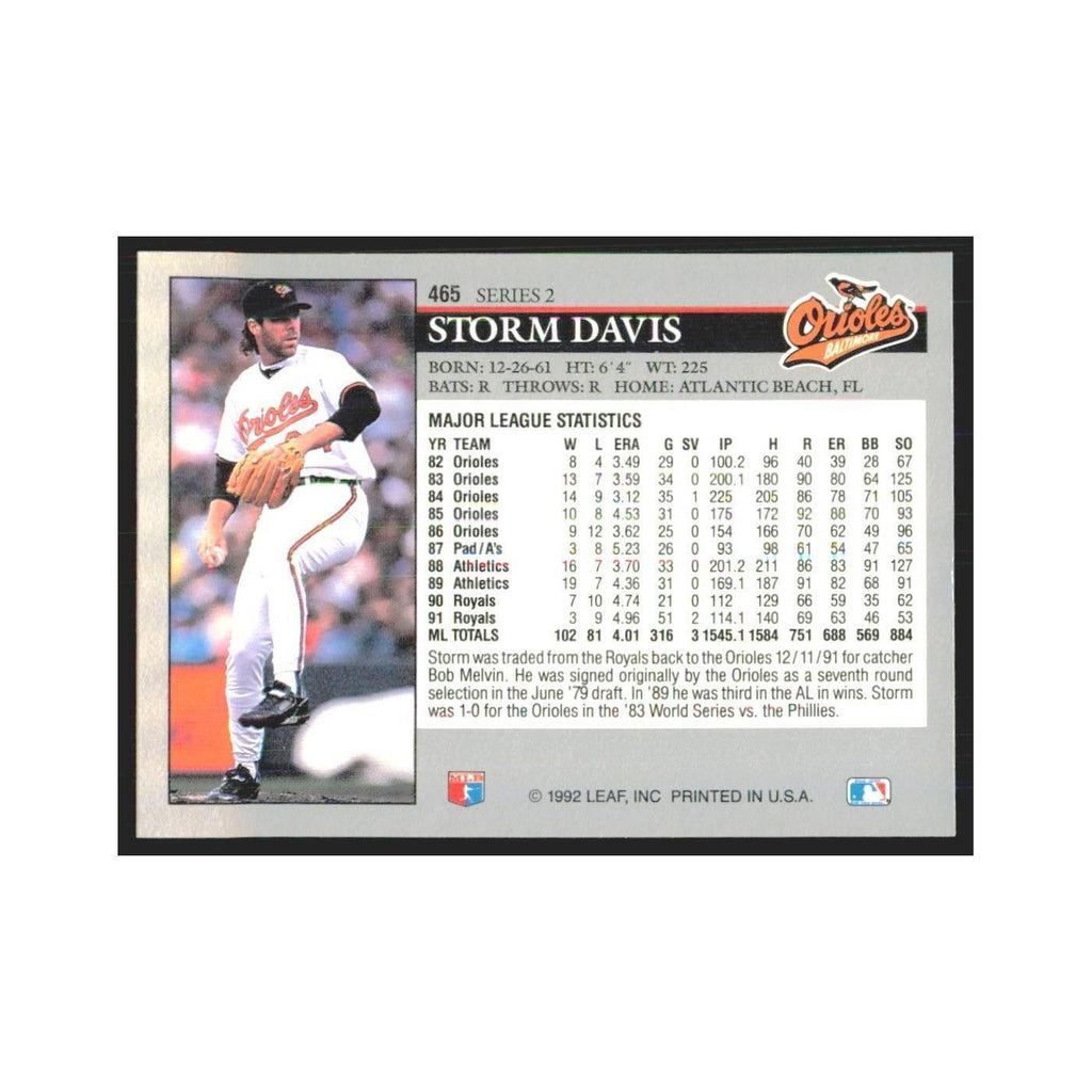1992 Leaf Storm Davis Orioles #465.0