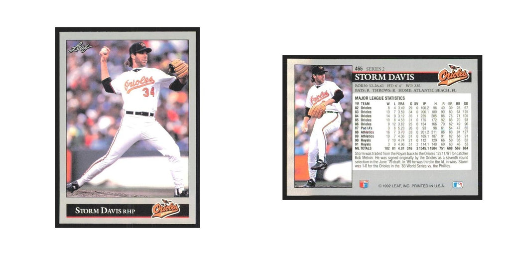 1992 Leaf Storm Davis Orioles #465.0