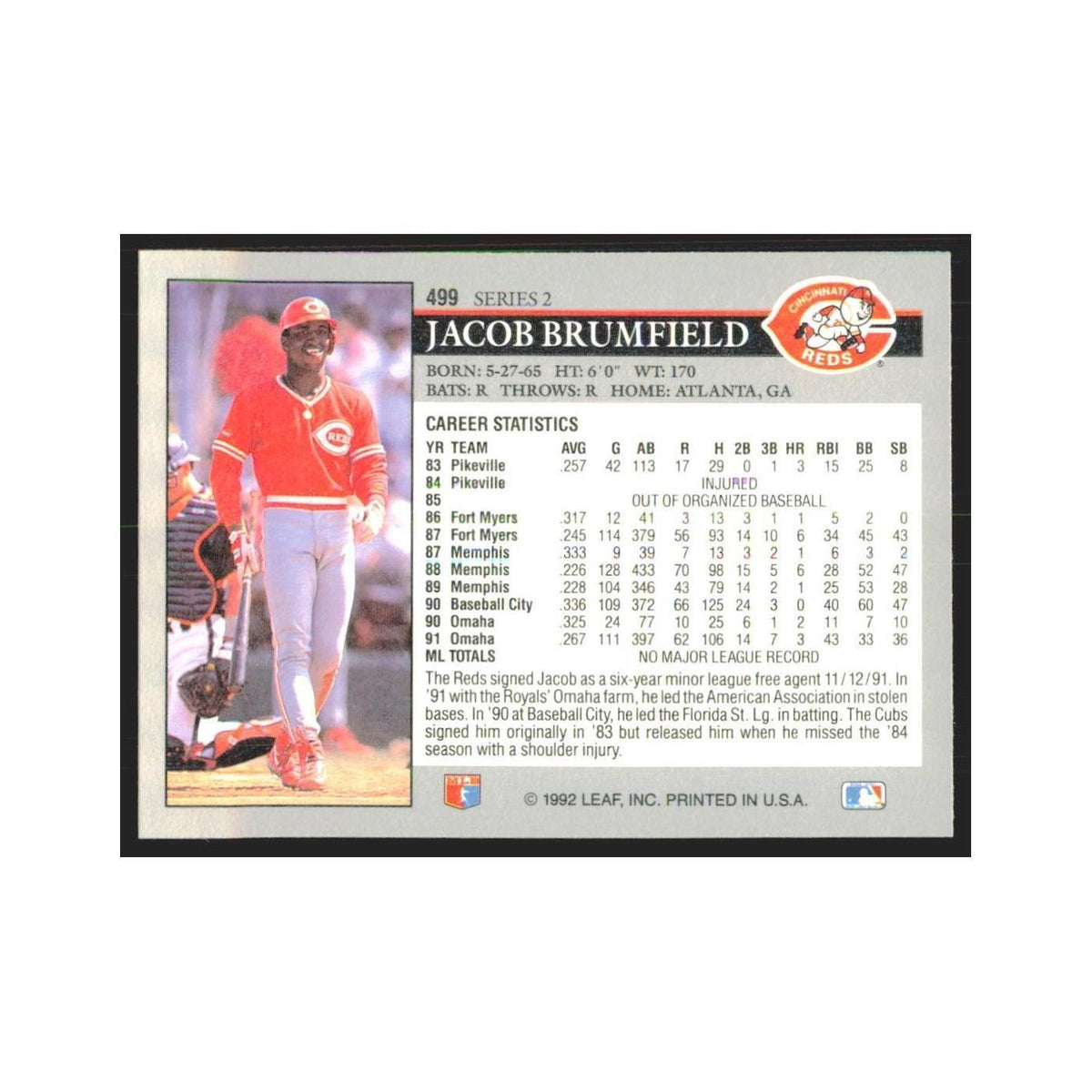 1992 Leaf Jacob Brumfield Reds #499.0