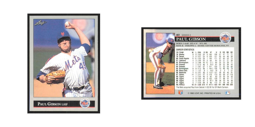 1992 Leaf Paul Gibson Mets #461.0