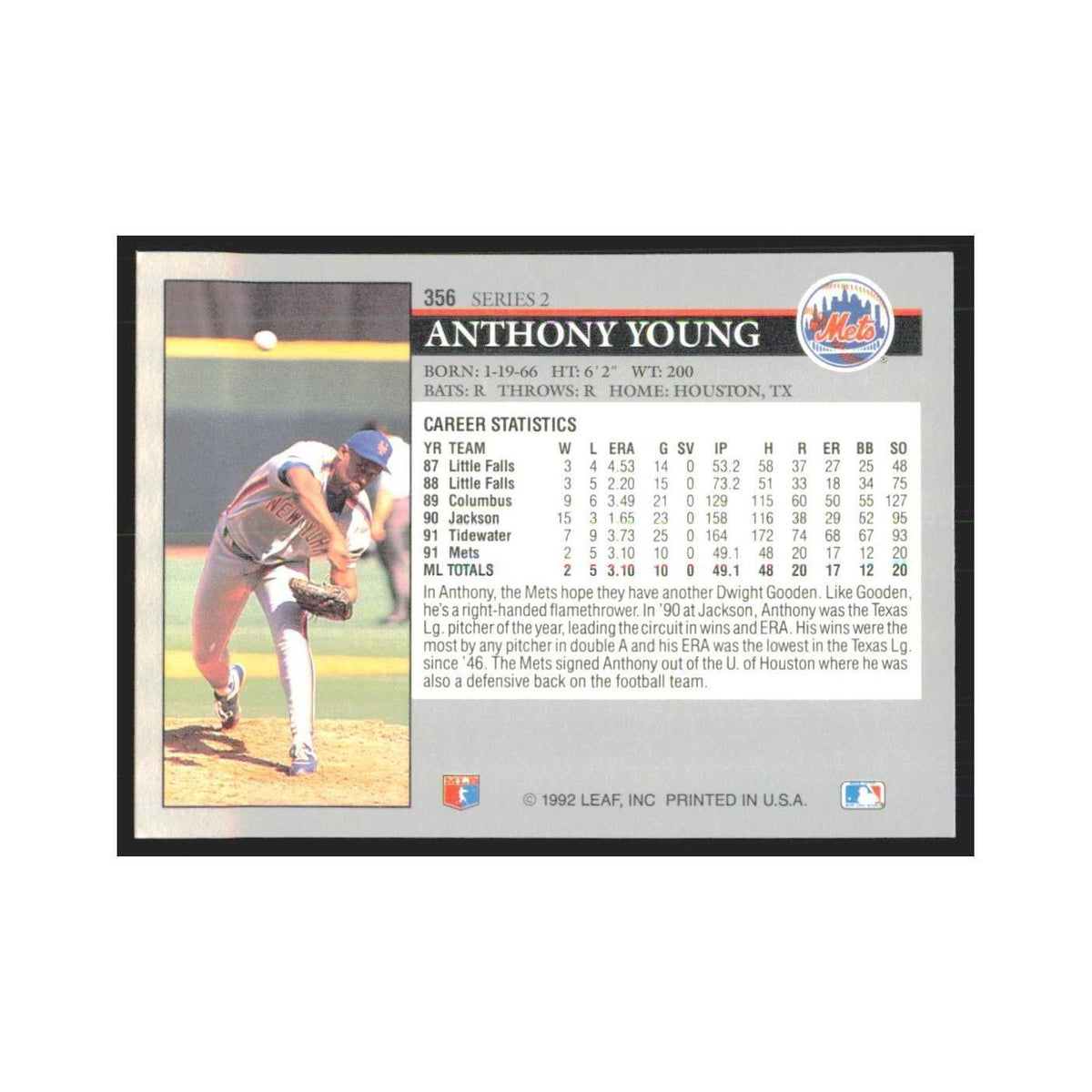 1992 Leaf Anthony Young Mets #356.0