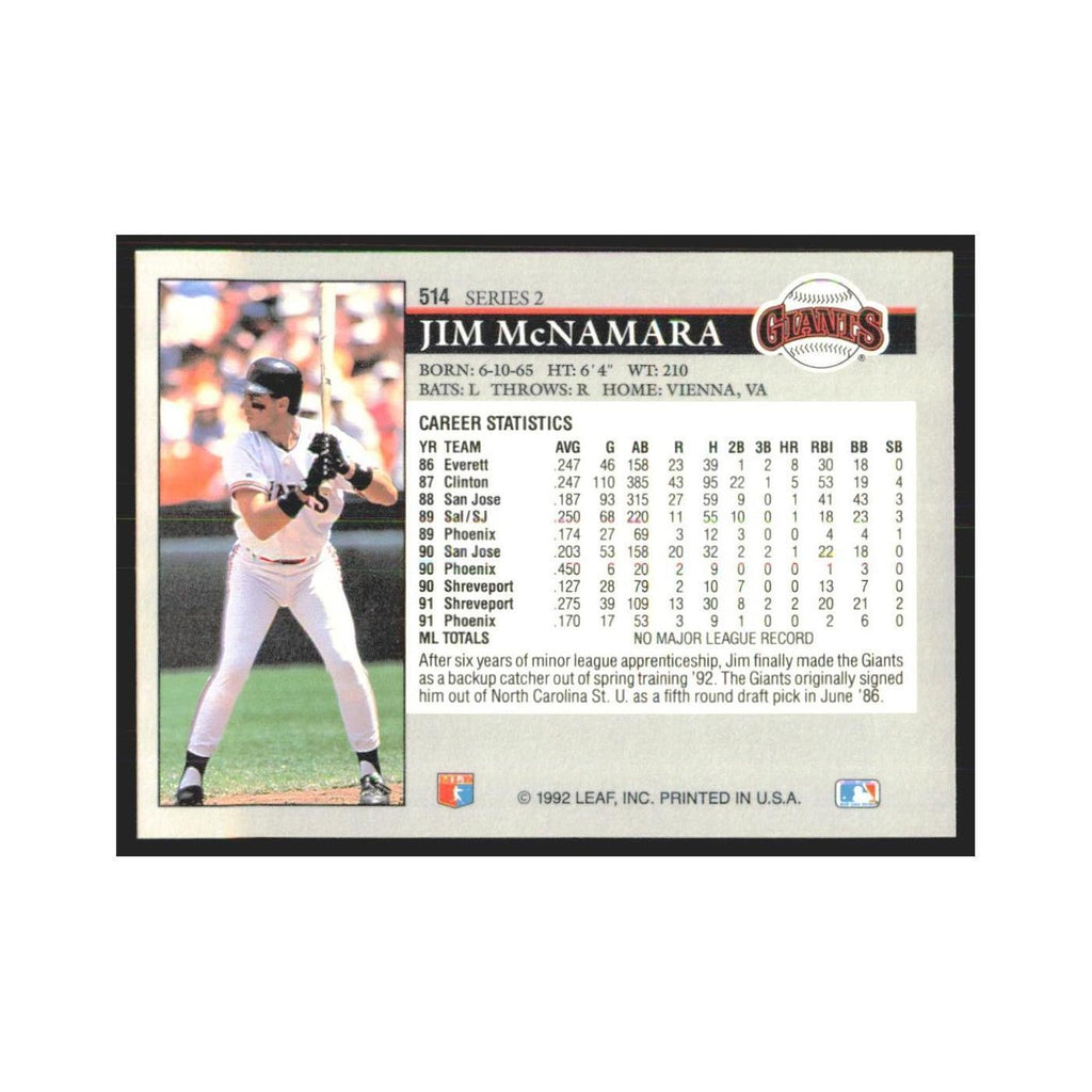 1992 Leaf Jim McNamara Giants #514.0