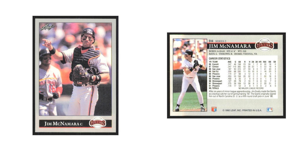 1992 Leaf Jim McNamara Giants #514.0