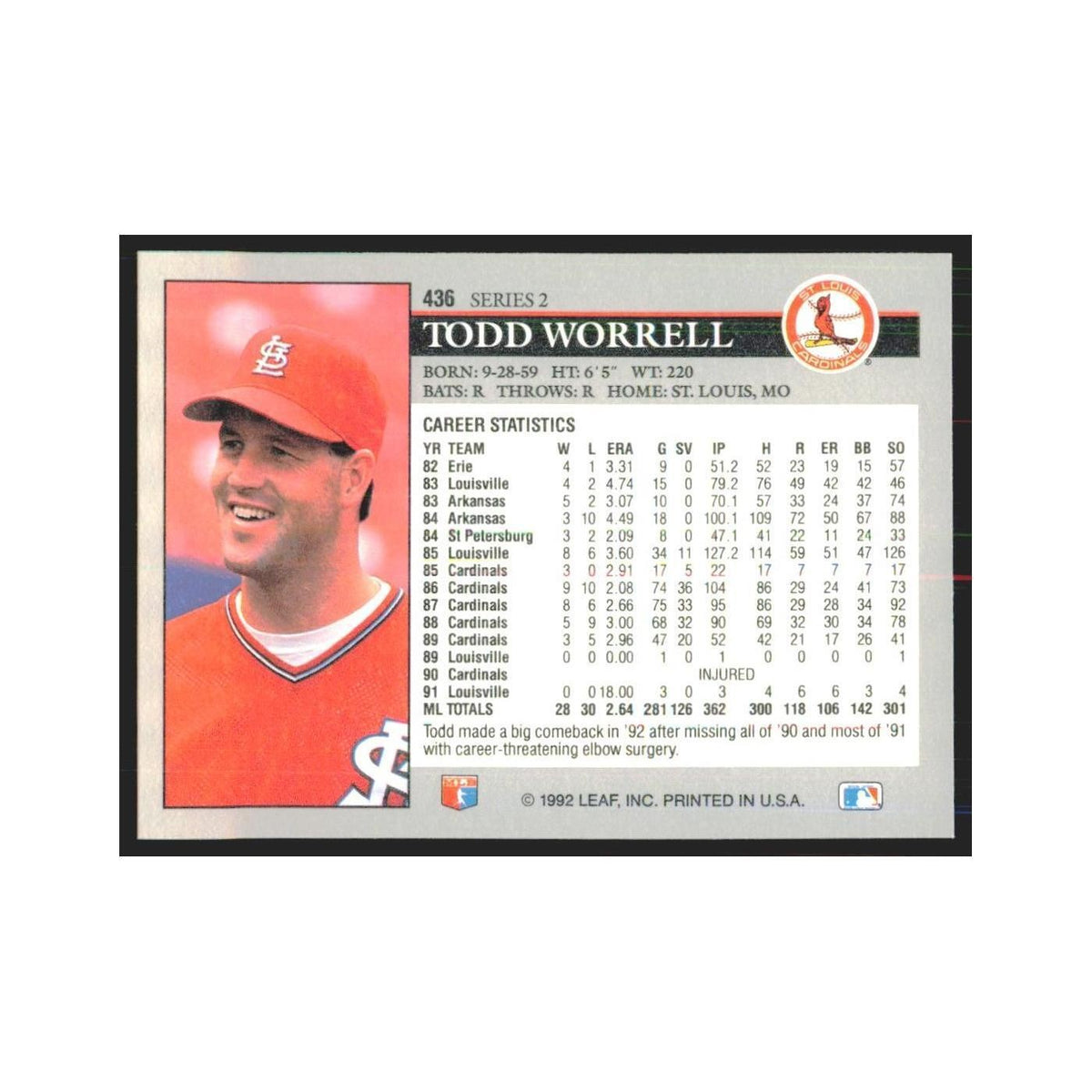 1992 Leaf Todd Worrell Cardinals #436.0