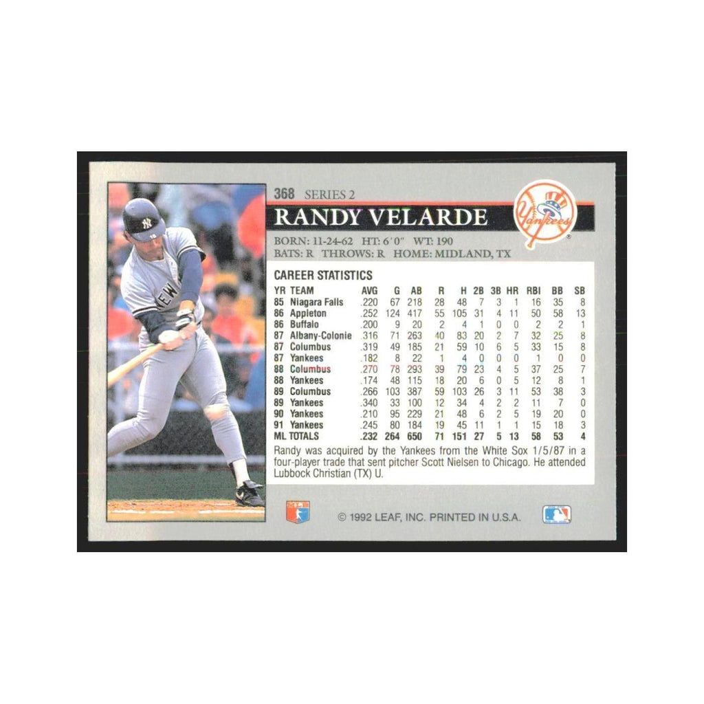 1992 Leaf Randy Velarde Yankees #368.0