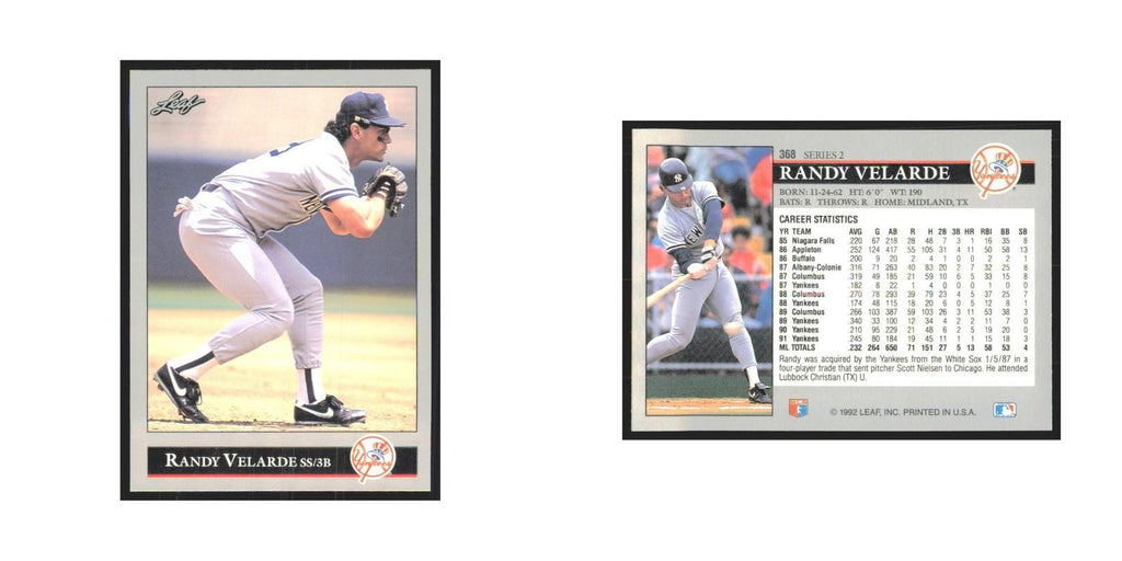 1992 Leaf Randy Velarde Yankees #368.0