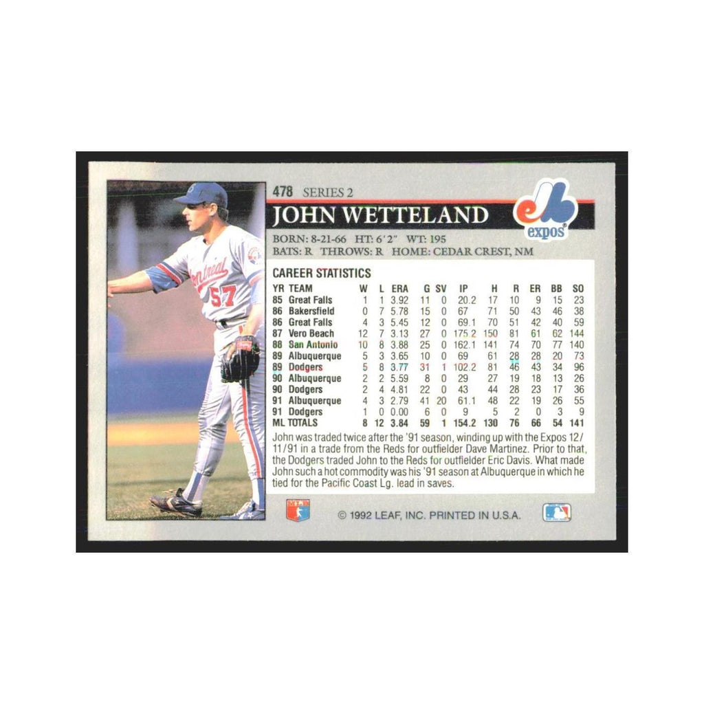 1992 Leaf John Wetteland Montreal Expos #478.0