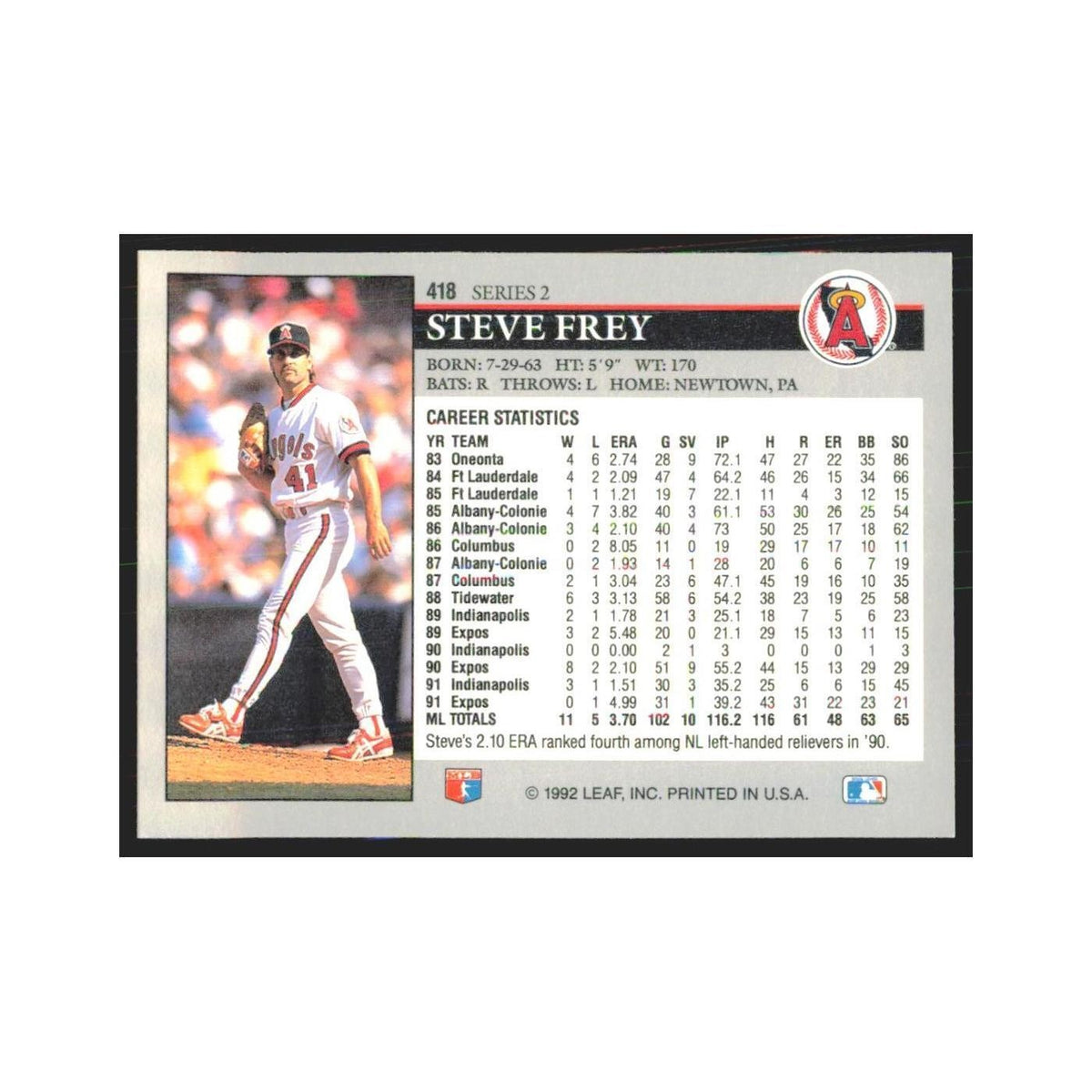 1992 Leaf Steve Frey Angels #418.0