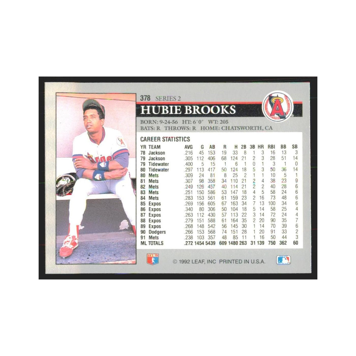 1992 Leaf Hubie Brooks Angels #378.0