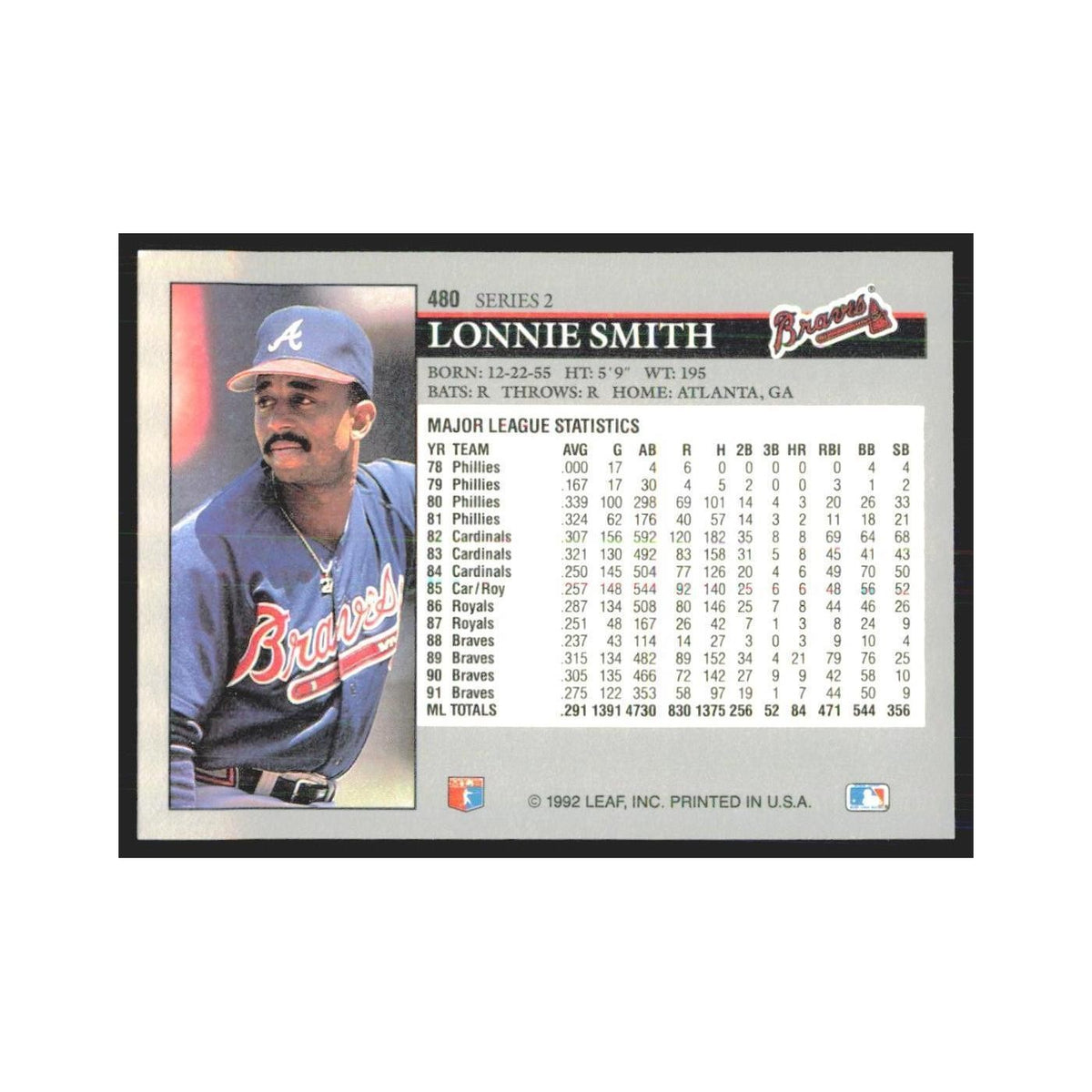 1992 Leaf Lonnie Smith Braves #480.0