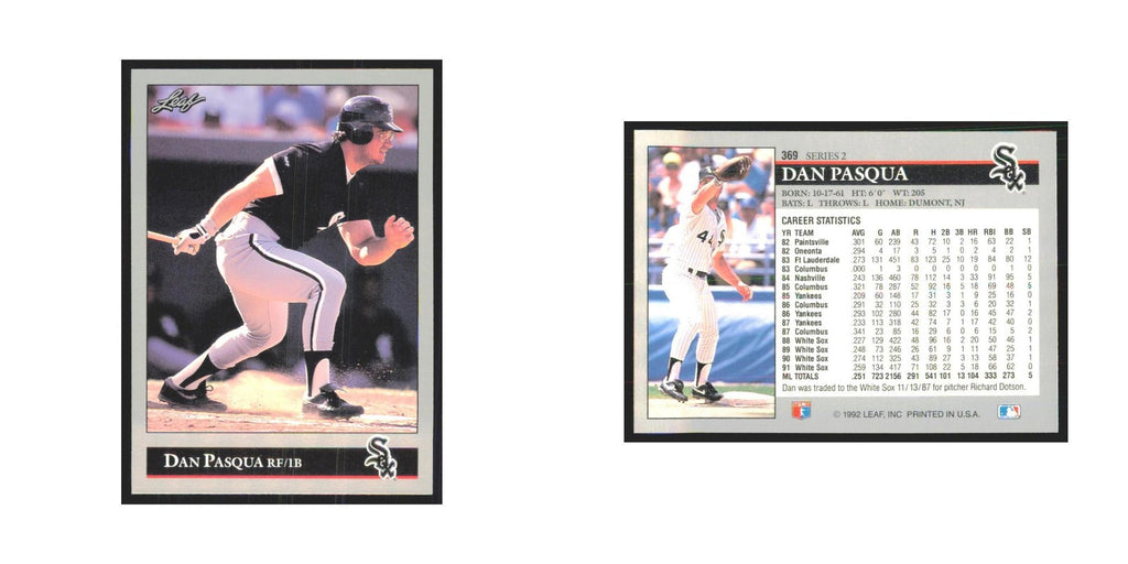 1992 Leaf Dan Pasqua White Sox #369.0