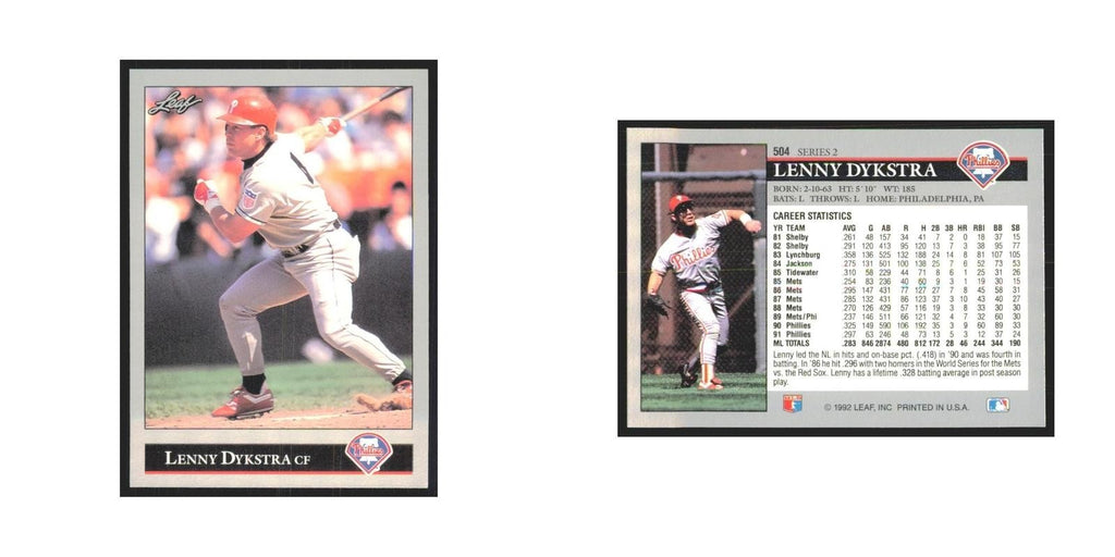 1992 Leaf Lenny Dykstra Phillies #504.0