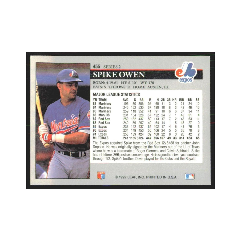 1992 Leaf Spike Owen Montreal Expos #455.0