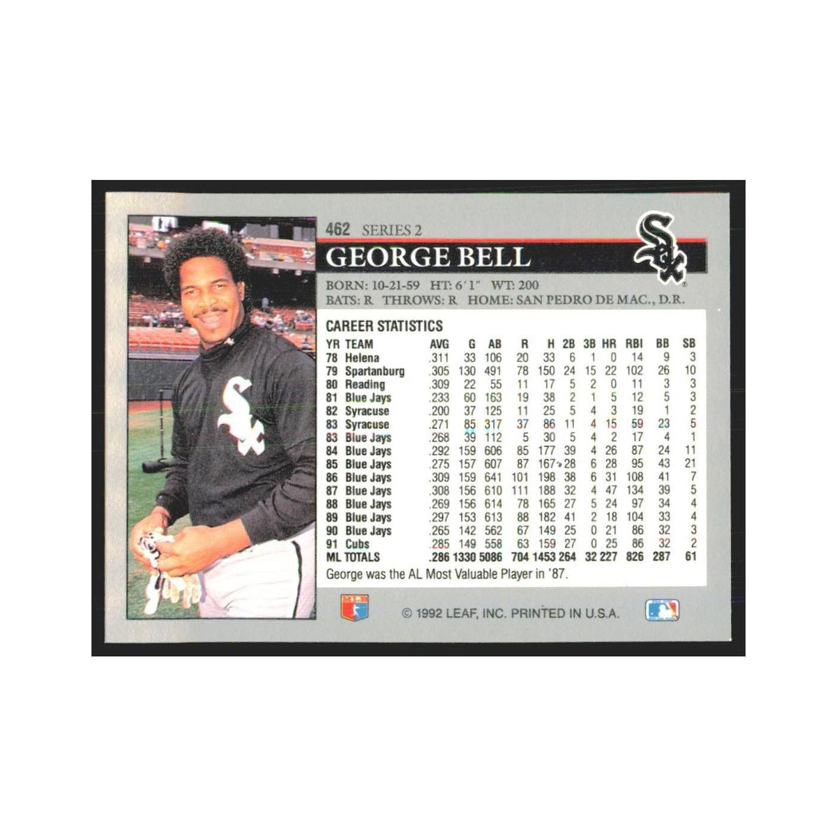 1992 Leaf George Bell White Sox #462.0