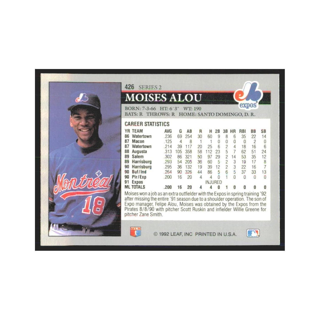 1992 Leaf Moises Alou Montreal Expos #426.0