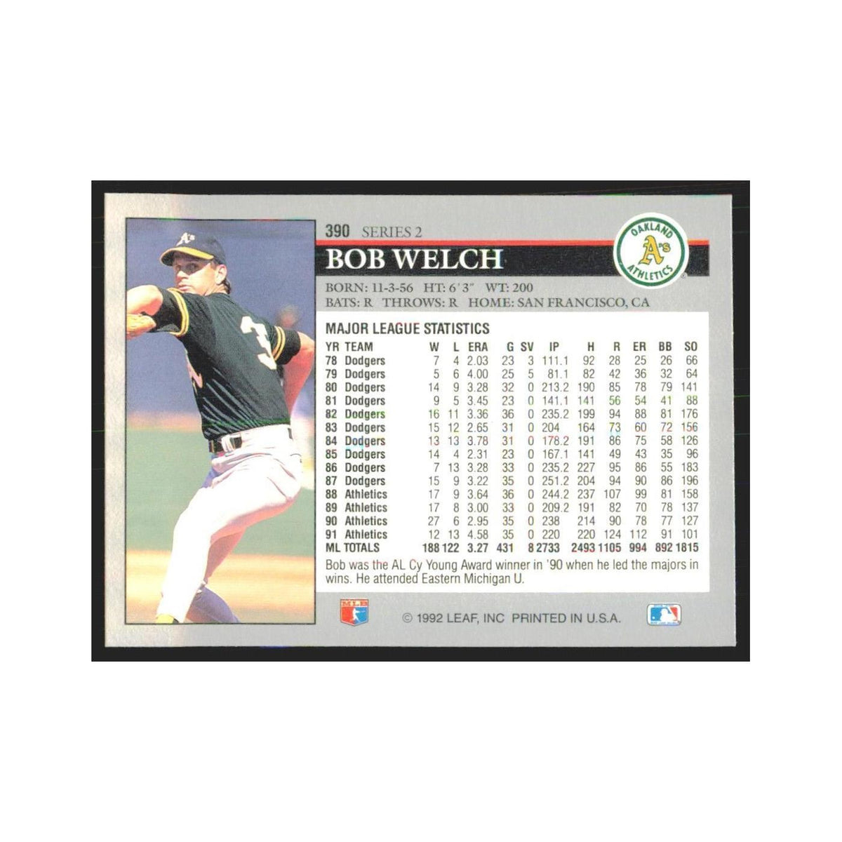 1992 Leaf Bob Welch Athletics #390.0