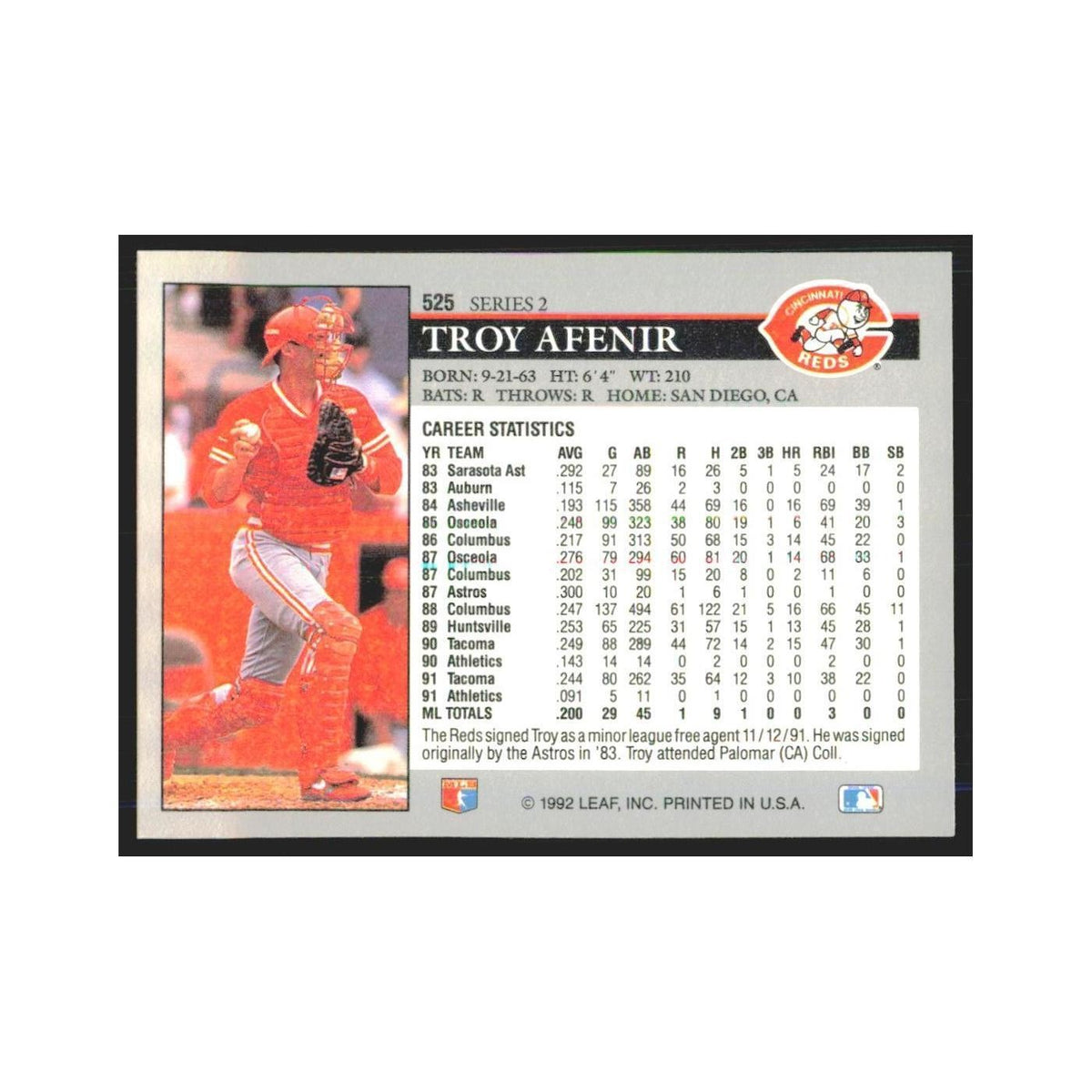 1992 Leaf Troy Afenir Reds #525