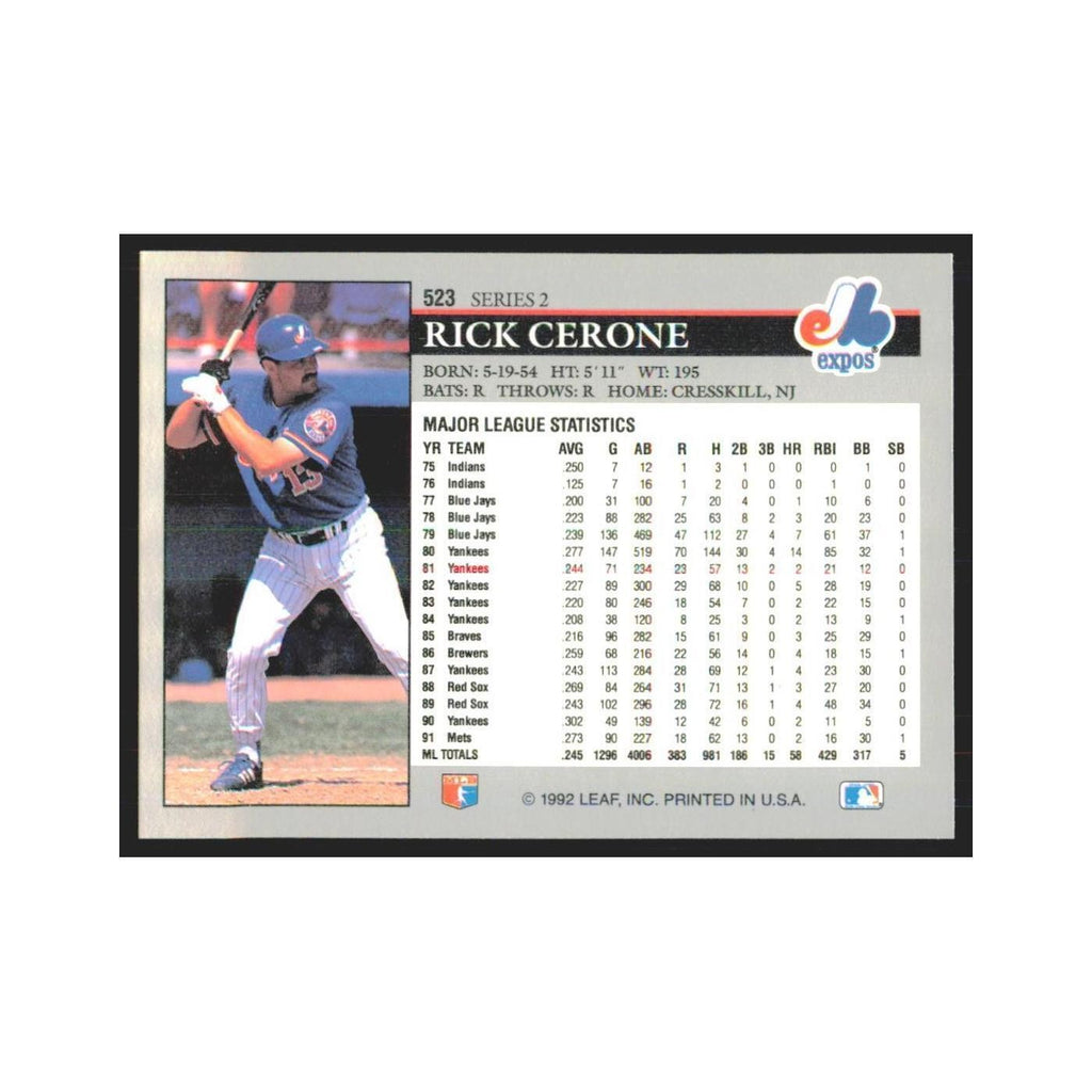 1992 Leaf Rick Cerone Montreal Expos #523