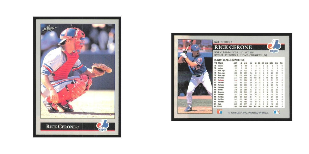 1992 Leaf Rick Cerone Montreal Expos #523
