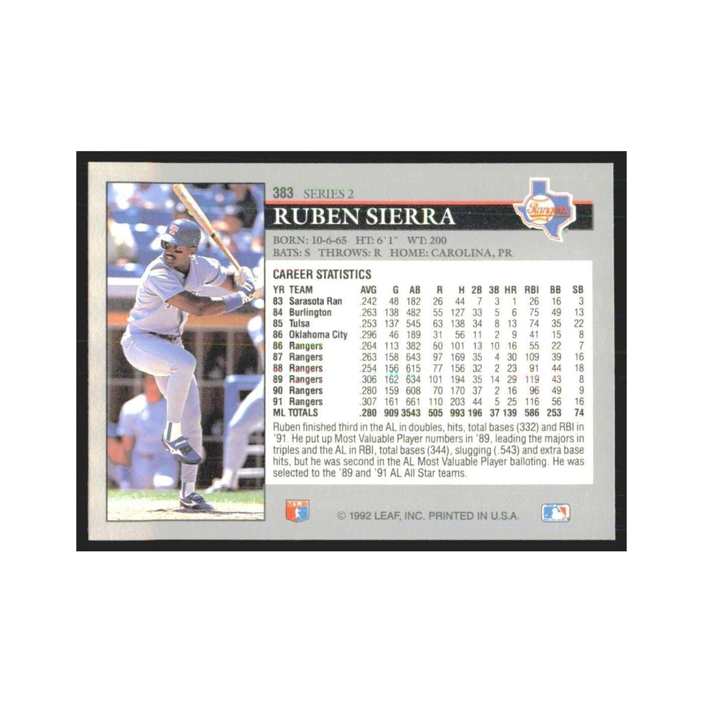 1992 Leaf Ruben Sierra Rangers #383