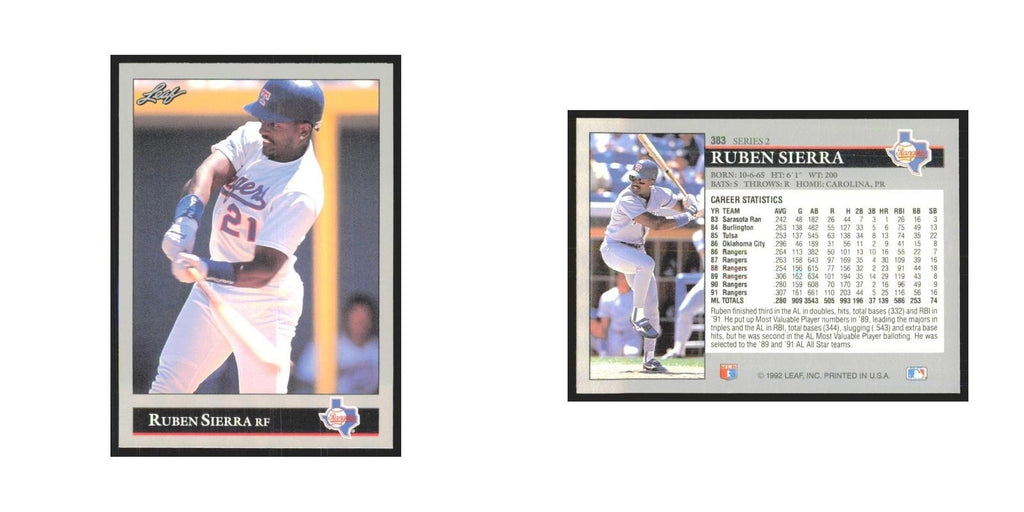1992 Leaf Ruben Sierra Rangers #383
