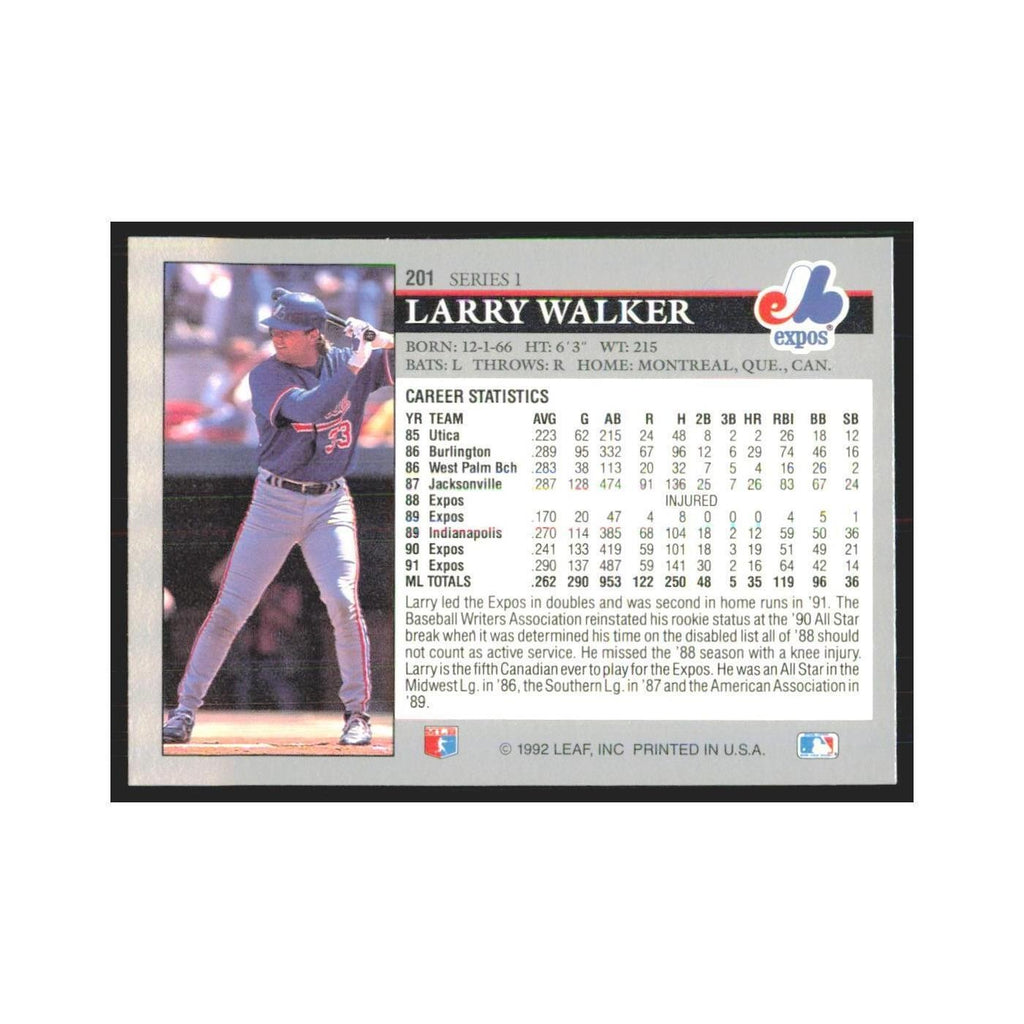 1992 Leaf Larry Walker Montreal Expos #201