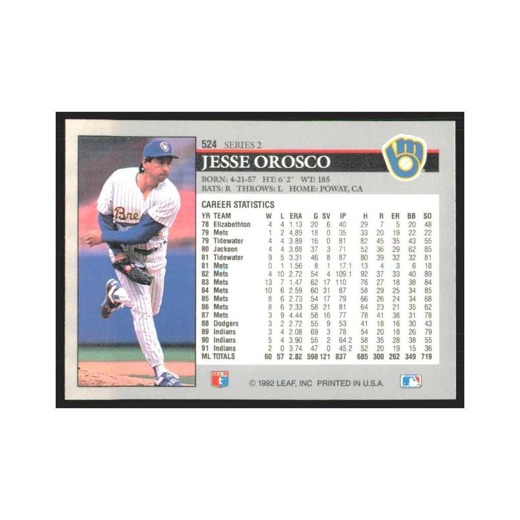 1992 Leaf Jesse Orosco Brewers #524
