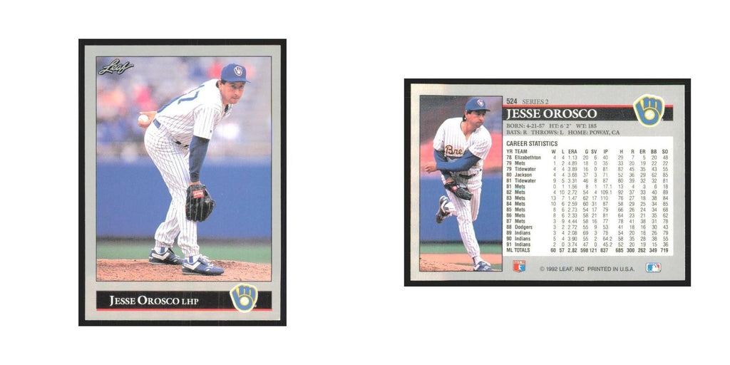 1992 Leaf Jesse Orosco Brewers #524