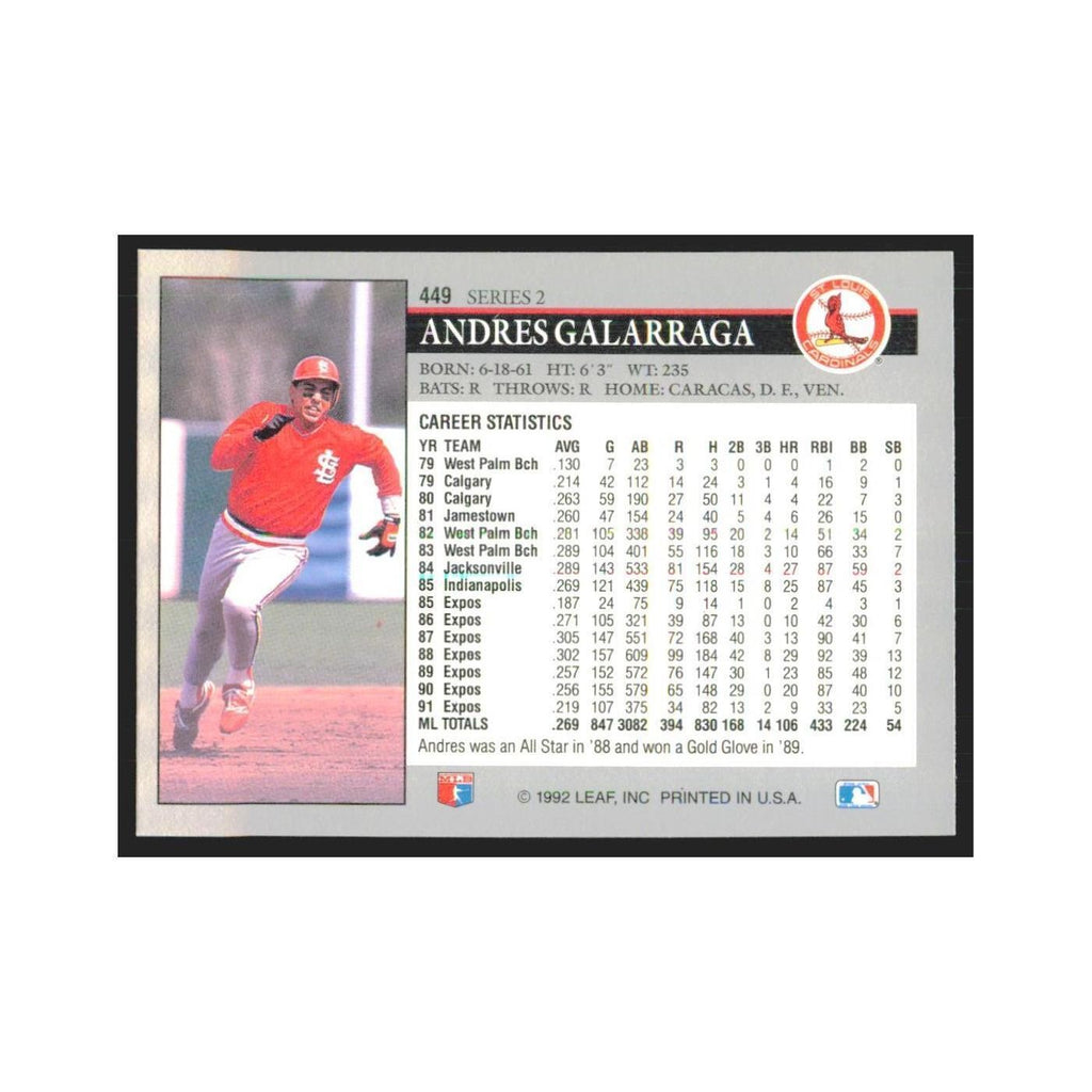 1992 Leaf Andres Galarraga Cardinals #449