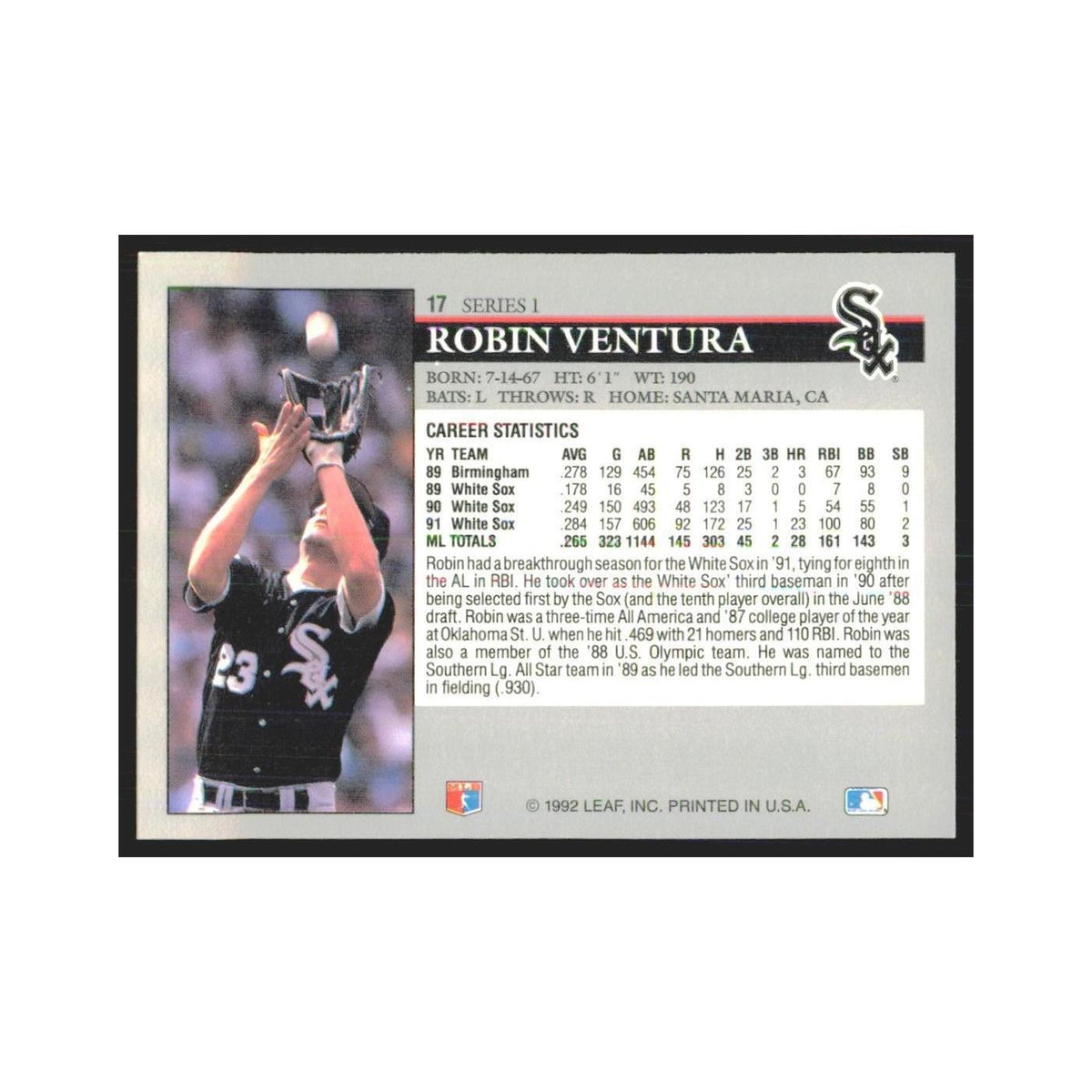 1992 Leaf Robin Ventura White Sox #17