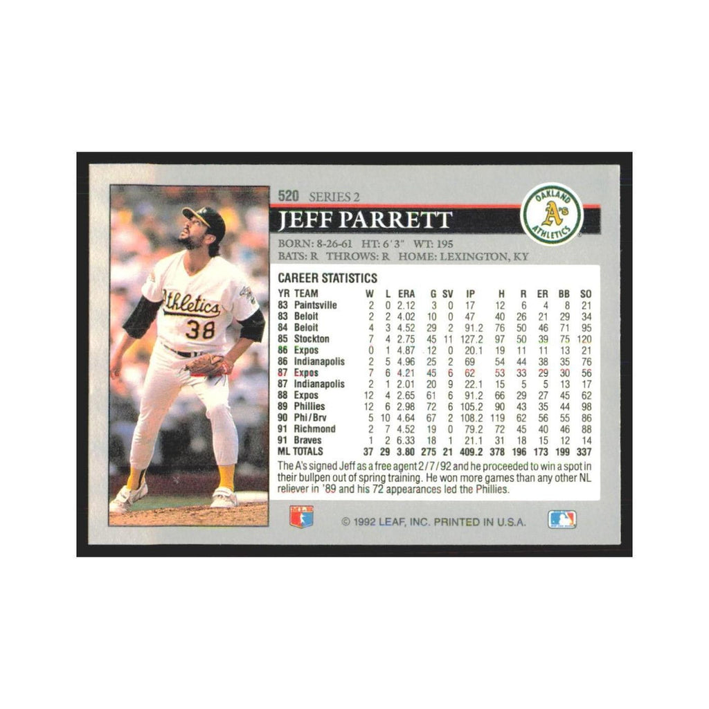 1992 Leaf Jeff Parrett Athletics #520