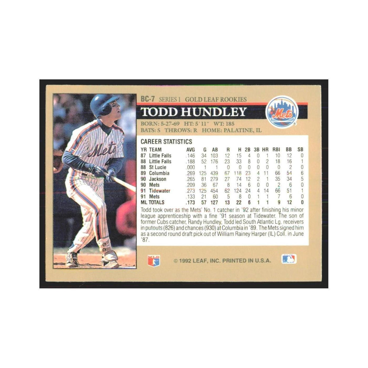 1992 Leaf Todd Hundley Mets #BC-7