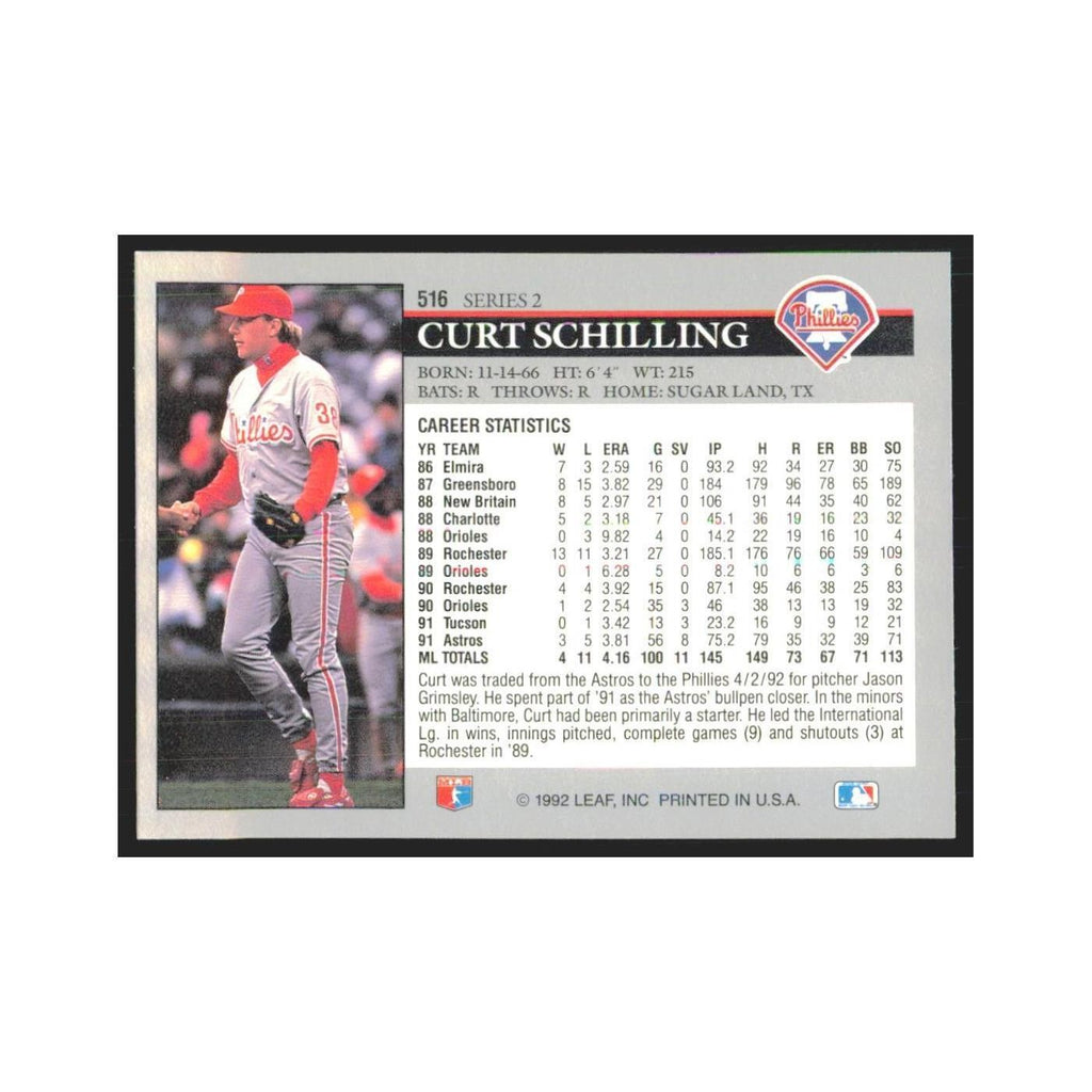 1992 Leaf Curt Schilling Phillies #516