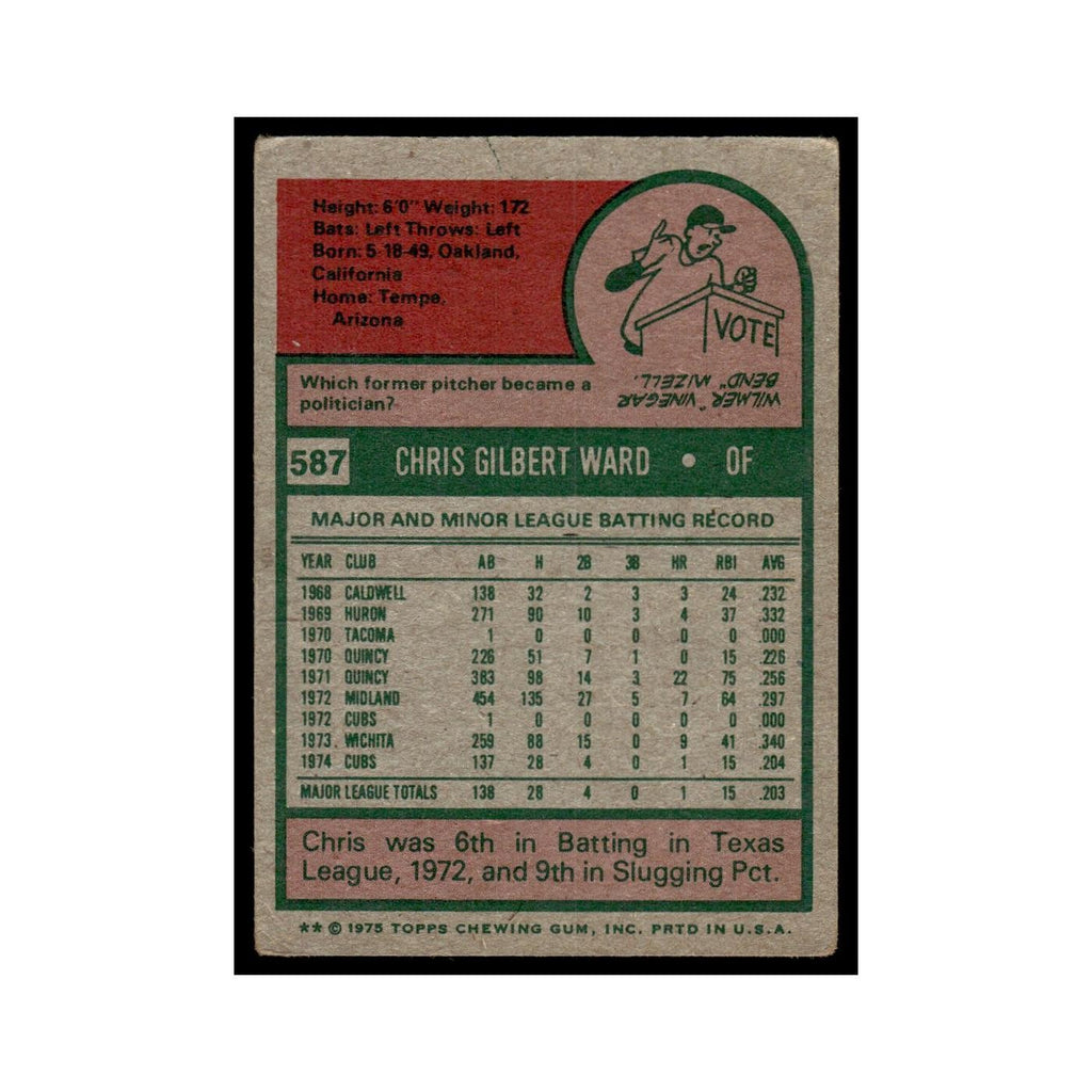 Chris Ward Rookie 1975 Topps (damaged) #587 Chicago Cubs Baseball Card Poor