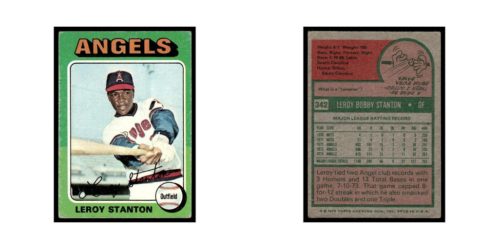 Leroy Stanton 1975 Topps (damaged) #342 California Angels Baseball Card Poor