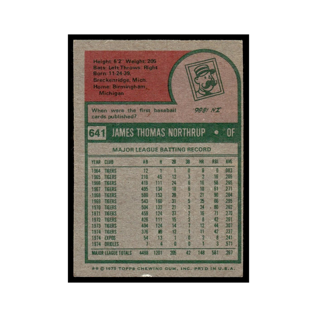 Jim Northrup 1975 Topps (damaged) #641 Baltimore Orioles Baseball Card Poor