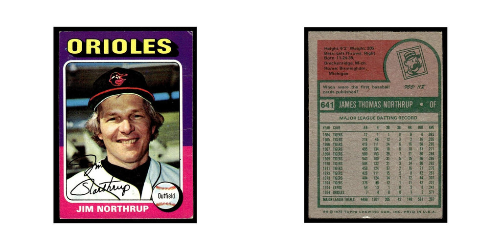 Jim Northrup 1975 Topps (damaged) #641 Baltimore Orioles Baseball Card Poor