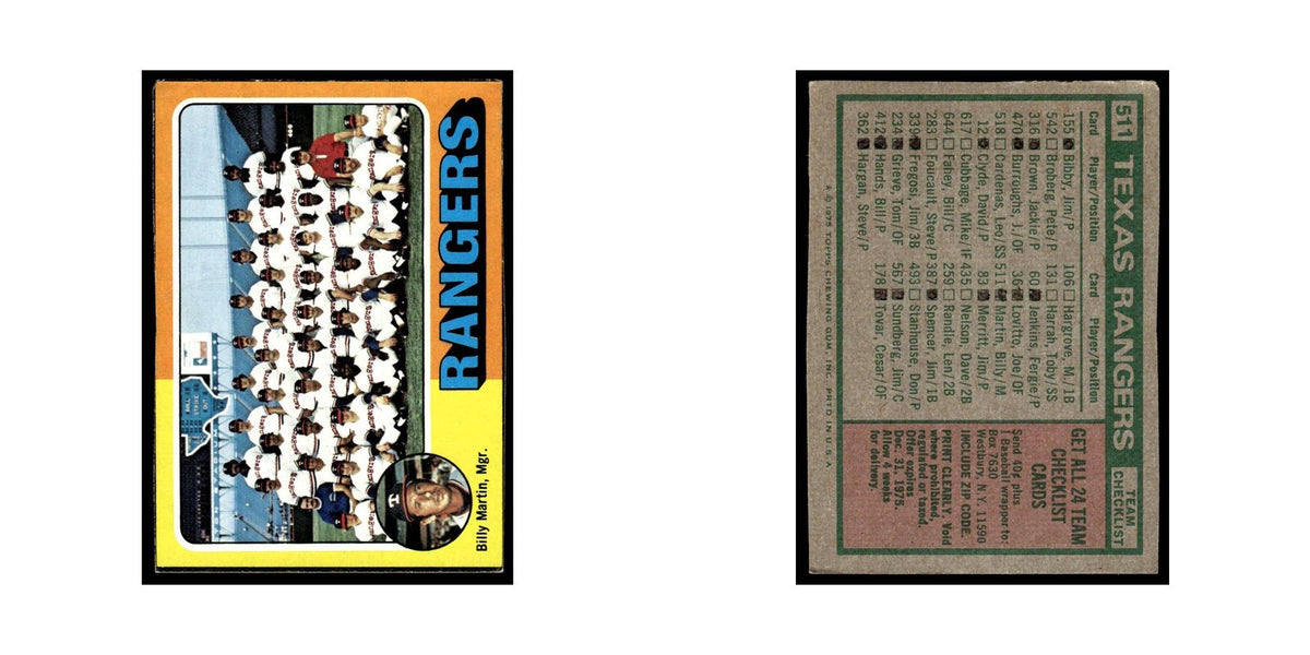 Texas Rangers - Billy Martin 1975 Topps (damaged) #511 Baseball Card Poor