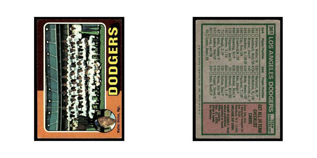 Los Angeles Dodgers - Walt Alston 1975 Topps (damaged) #361 Baseball Card Poor