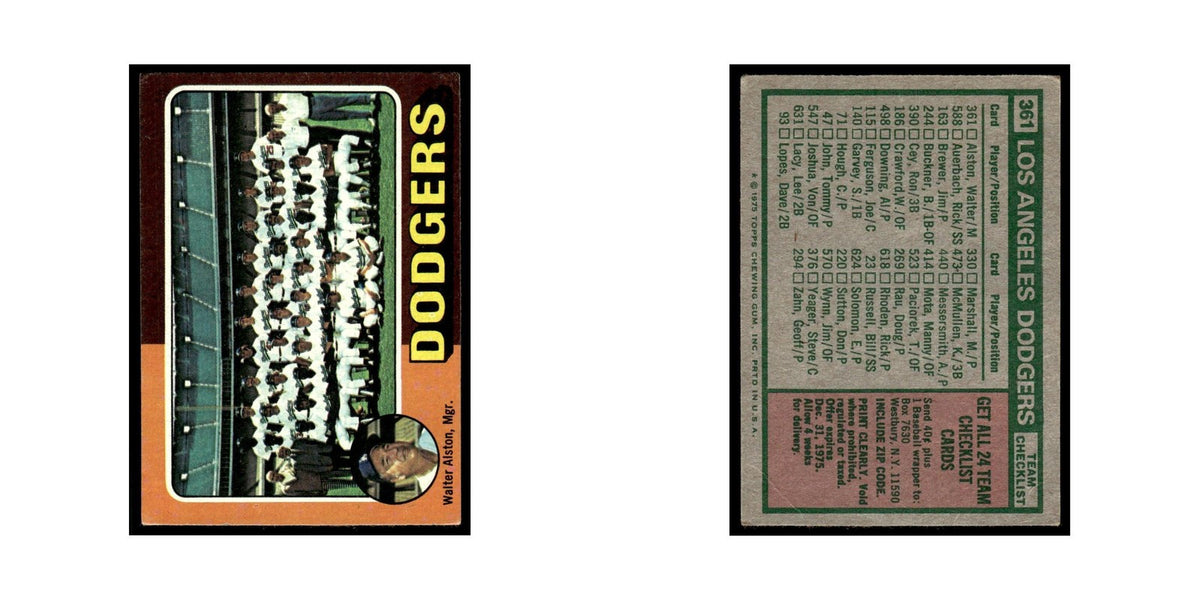 Los Angeles Dodgers - Walt Alston 1975 Topps (damaged) #361 Baseball Card Poor