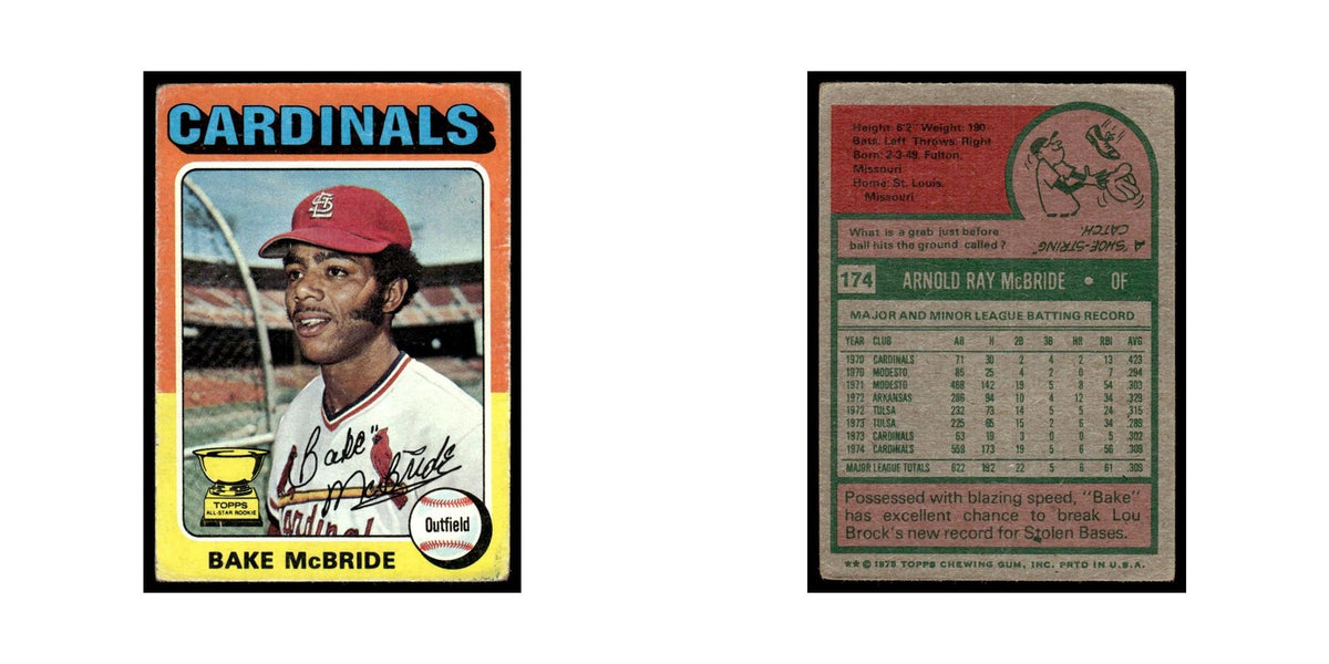 Bake McBride 1975 Topps (damaged) #174 St. Louis Cardinals Baseball Card Poor