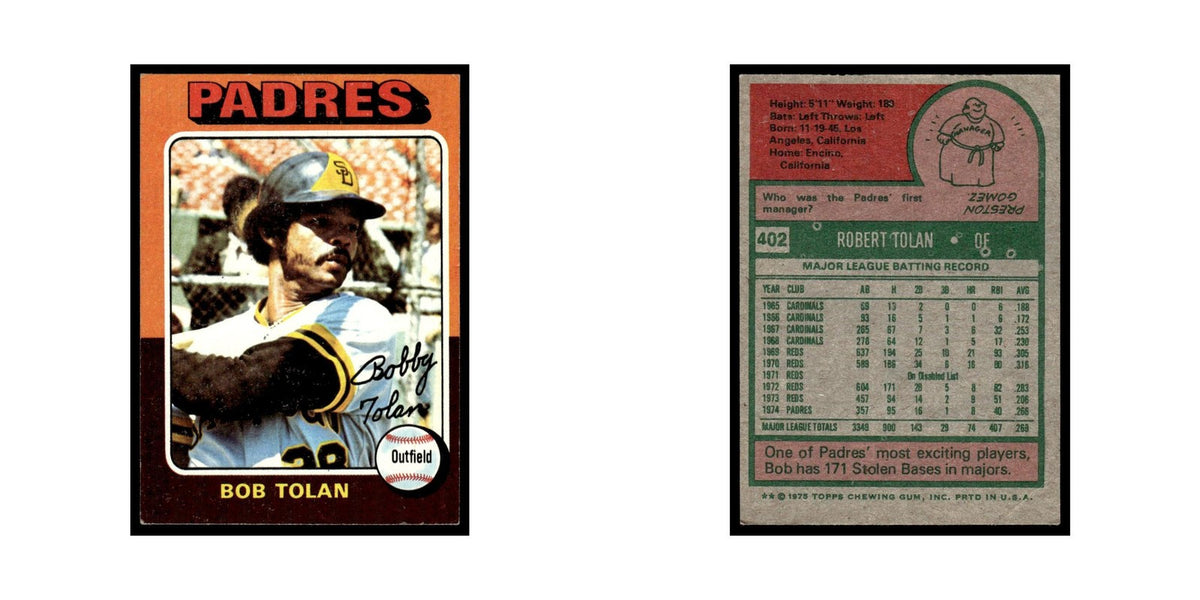 Bob Tolan 1975 Topps (damaged) #402 San Diego Padres Baseball Card Poor