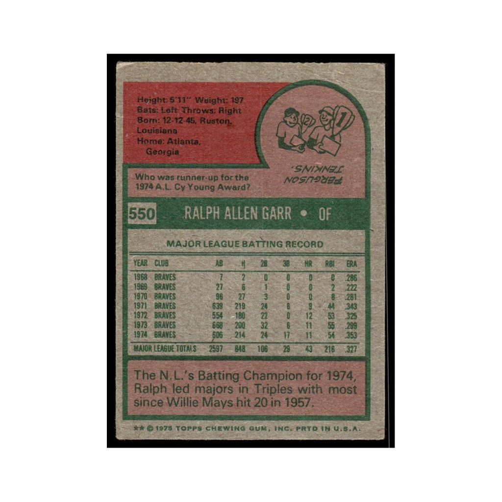 Ralph Garr 1975 Topps (damaged) #550 Atlanta Braves Baseball Card Poor